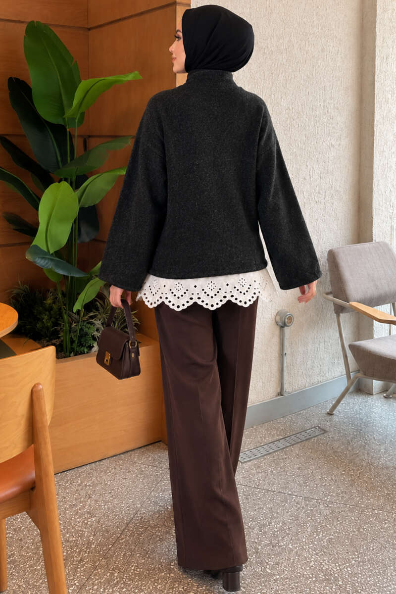 Lace Pocket Detail Knit Tunic Anthracite - immagine 4