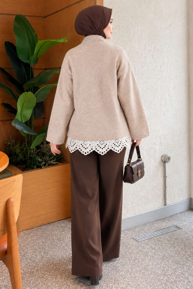 Lace Pocket Detail Knit Tunic Beige - immagine 4