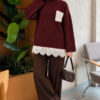 Lace Pocket Detail Knit Tunic Burgundy - immagine 2
