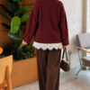 Lace Pocket Detail Knit Tunic Burgundy - immagine 4