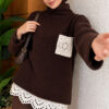 Lace Pocket Detail Knit Tunic Brown