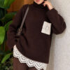 Lace Pocket Detail Knit Tunic Brown - immagine 3