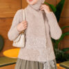 Lace-Accented Loop-Front Knit Sweater Beige