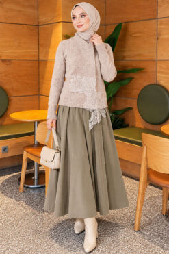 Alternative view of Lace-Accented Loop-Front Knit Sweater Beige