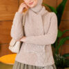 Lace-Accented Loop-Front Knit Sweater Beige – Bild 3
