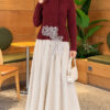 Lace-Accented Loop-Front Knit Sweater Burgundy – Image 2