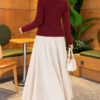 Lace-Accented Loop-Front Knit Sweater Burgundy – Image 4