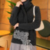 Lace-Accented Loop-Front Knit Sweater Smoke