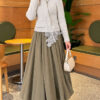 Lace-Accented Loop-Front Knit Sweater Grey – Image 2