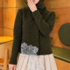 Lace-Accented Loop-Front Knit Sweater Khaki