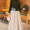 ⁦Lace-Accented Loop-Front Knit Sweater Khaki⁩ - الصورة ⁦2⁩