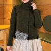 ⁦Lace-Accented Loop-Front Knit Sweater Khaki⁩ - الصورة ⁦3⁩
