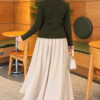 ⁦Lace-Accented Loop-Front Knit Sweater Khaki⁩ - الصورة ⁦4⁩