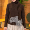 Lace-Accented Loop-Front Knit Sweater Brown