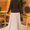 ⁦Lace-Accented Loop-Front Knit Sweater Brown⁩ - الصورة ⁦4⁩