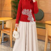 Lace-Accented Loop-Front Knit Sweater Red - Image 2