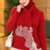 Lace-Accented Loop-Front Knit Sweater Red - Image 3