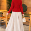 Lace-Accented Loop-Front Knit Sweater Red - Image 4