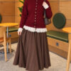 Lace-Trimmed Tie-Front French Terry Knit Cardigan Burgundy – Image 2