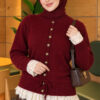 Lace-Trimmed Tie-Front French Terry Knit Cardigan Burgundy – Image 3