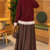 Lace-Trimmed Tie-Front French Terry Knit Cardigan Burgundy – Image 4