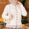 Lace-Trimmed Tie-Front French Terry Knit Cardigan Ecru