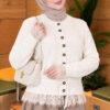 Lace-Trimmed Tie-Front French Terry Knit Cardigan Ecru – Image 3