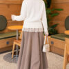 Lace-Trimmed Tie-Front French Terry Knit Cardigan Ecru – Image 4