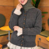 Lace-Trimmed Tie-Front French Terry Knit Cardigan Smoke