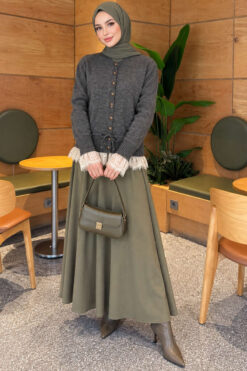 Alternative view of Lace-Trimmed Tie-Front French Terry Knit Cardigan Smoke