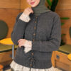 Lace-Trimmed Tie-Front French Terry Knit Cardigan Smoke - immagine 3