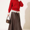 Lace-Trimmed Tie-Front French Terry Knit Cardigan Red - Imagen 2