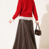 Lace-Trimmed Tie-Front French Terry Knit Cardigan Red - Imagen 4