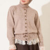 Lace-Trimmed Tie-Front French Terry Knit Cardigan Latte