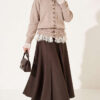 Lace-Trimmed Tie-Front French Terry Knit Cardigan Latte – Image 2