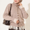 Lace-Trimmed Tie-Front French Terry Knit Cardigan Latte – Image 3