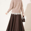 Lace-Trimmed Tie-Front French Terry Knit Cardigan Latte – Image 4
