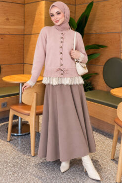 Alternative view of Lace-Trimmed Tie-Front French Terry Knit Cardigan Powder Pink