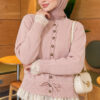 Lace-Trimmed Tie-Front French Terry Knit Cardigan Powder Pink - Imagen 3