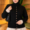 Lace-Trimmed Tie-Front French Terry Knit Cardigan Black