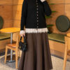 Lace-Trimmed Tie-Front French Terry Knit Cardigan Black - Imagen 2