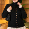 Lace-Trimmed Tie-Front French Terry Knit Cardigan Black - Imagen 3