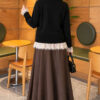 Lace-Trimmed Tie-Front French Terry Knit Cardigan Black - Imagen 4