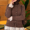 Lace-Trimmed Tie-Front French Terry Knit Cardigan Mink