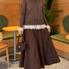 Lace-Trimmed Tie-Front French Terry Knit Cardigan Mink - Imagen 2