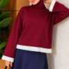 Lace-Accented Basic Tunic Burgundy