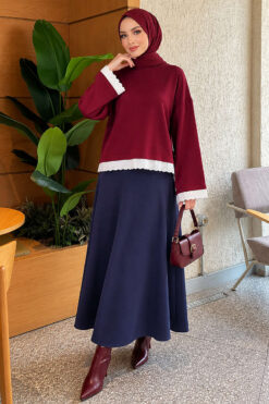 Alternative view of Lace-Accented Basic Tunic Burgundy