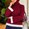 Lace-Accented Basic Tunic Burgundy – Image 3
