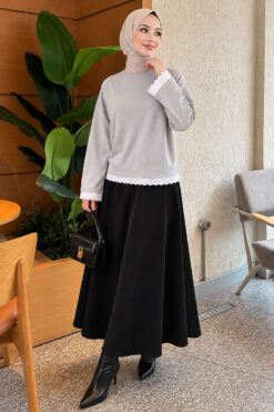 Alternative view of Lace-Accented Basic Tunic Grey