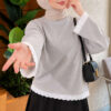 Lace-Accented Basic Tunic Grey – Image 3